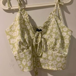 Shein Cropped Green Floral Top